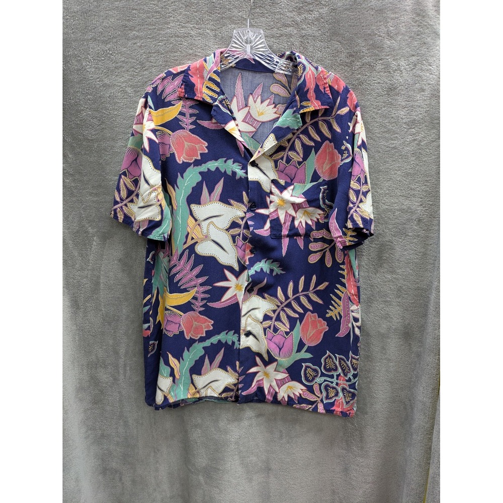 Vintage‎ Style Button Down Shirt Women's Large Estimated Tropical Floral Vibrant
